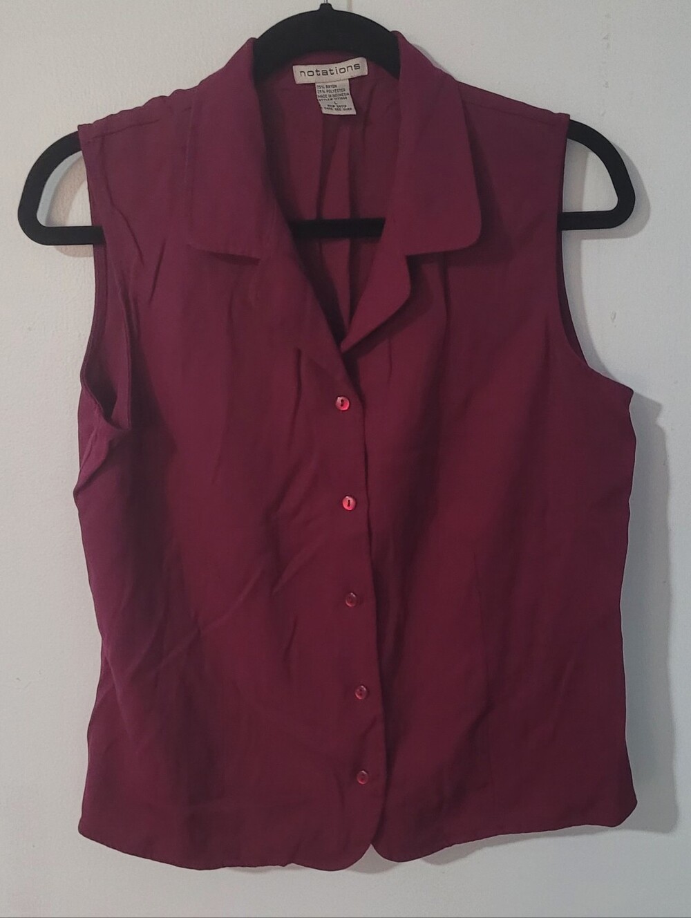 Vintage Notations Burgundy Button Up Vest Blouse Women's L